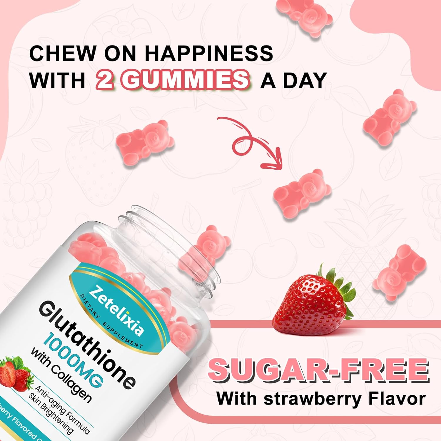 Vegan Glutathione Collagen Gummies with Vitamin C - Anti-Aging Supplement for Hair, Skin, Nails, Muscles & Joints - Strawberry Flavor, 120 Count