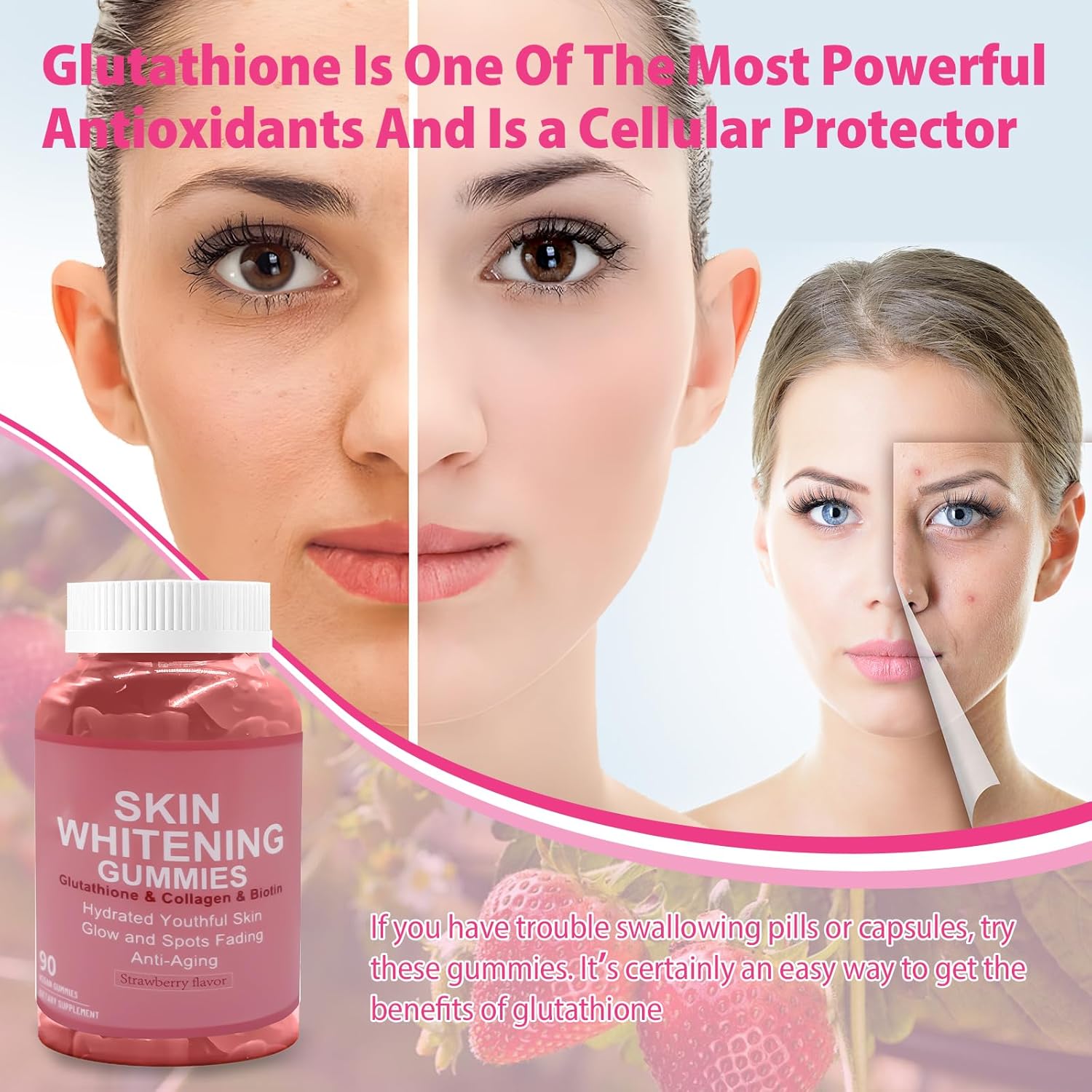 Vegan Glutathione Collagen Gummies with Vitamin C - Anti-Aging Supplement for Women - Hair Skin Nails Support - Sugar Free - 90 Count