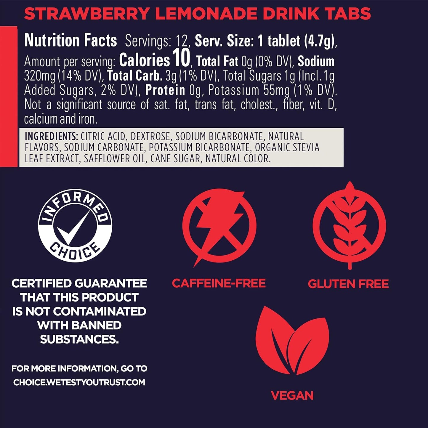 Vegan Gluten-Free Electrolyte Drink Tablets for Endurance Sports, Strawberry Lemonade, 48 Servings