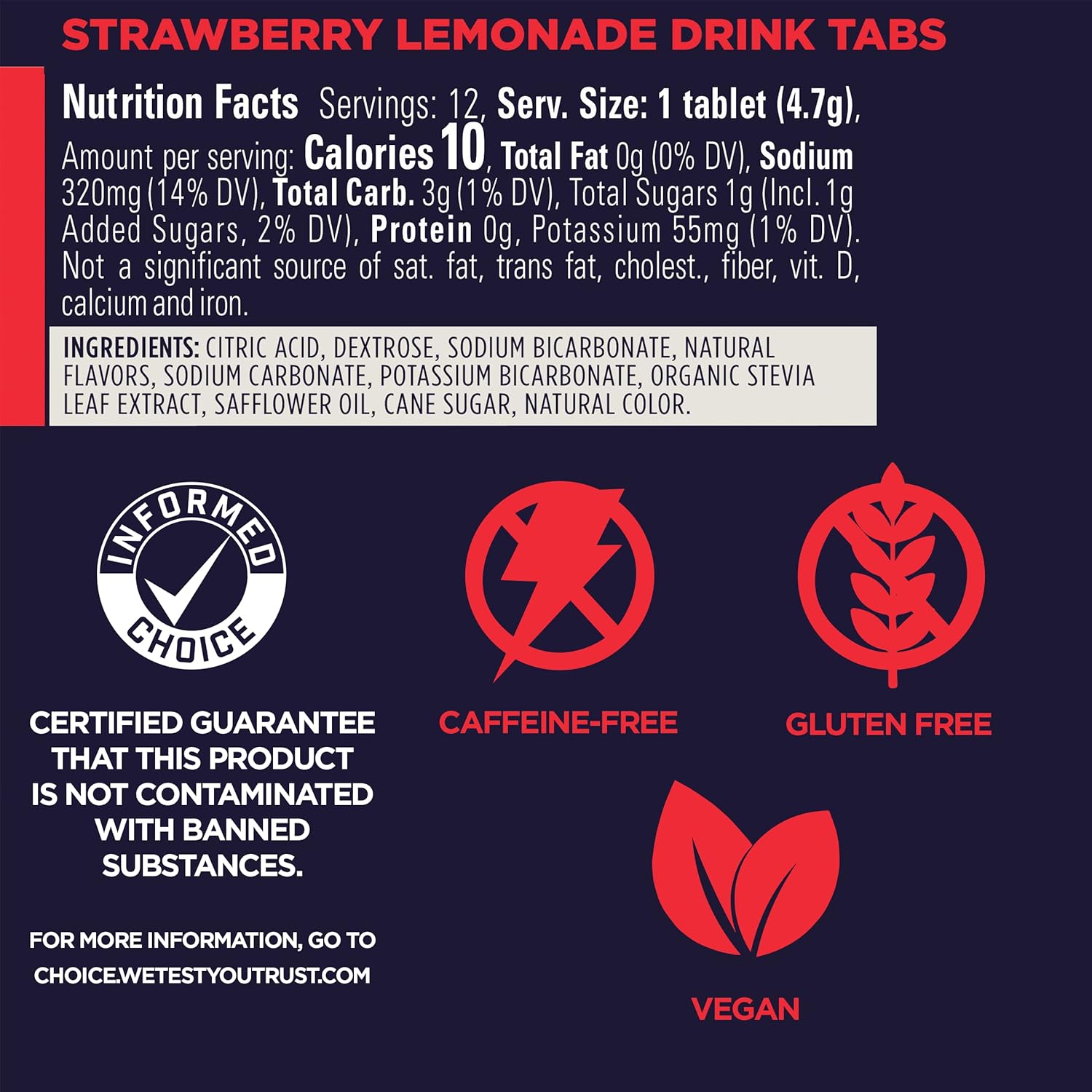 Vegan Gluten-Free Electrolyte Drink Tablets for Endurance Sports, Strawberry Lemonade, 48 Servings