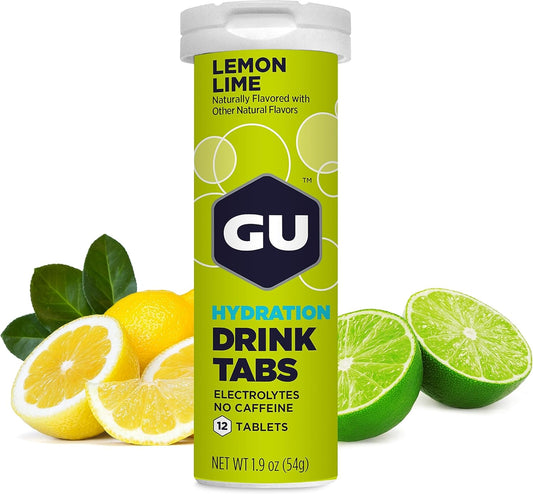 Vegan Gluten-Free GU Energy Electrolyte Drink Tablets, Caffeine-Free Sports Drink for Running, Cycling, Triathlon - Lemon Lime, 4-Count Pack