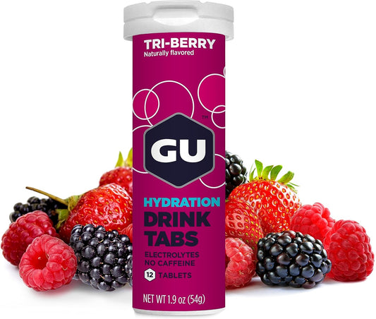 Vegan Gluten-Free GU Energy Hydration Electrolyte Tablets for Running, Cycling, Triathlon - Tri-Berry Flavor, 4-Count (48 Servings)