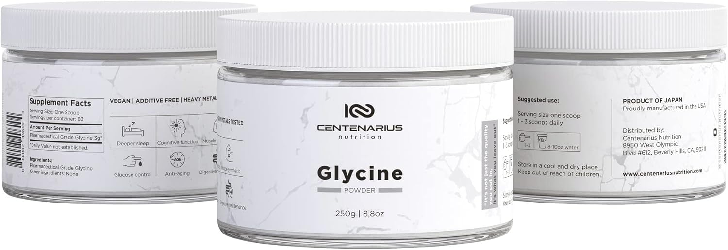 Vegan Glycine Powder Supplement for Muscle Recovery, Digestion, and Sleep - Non-Essential Amino Acid Formula, Additive-Free, Third-Party Tested