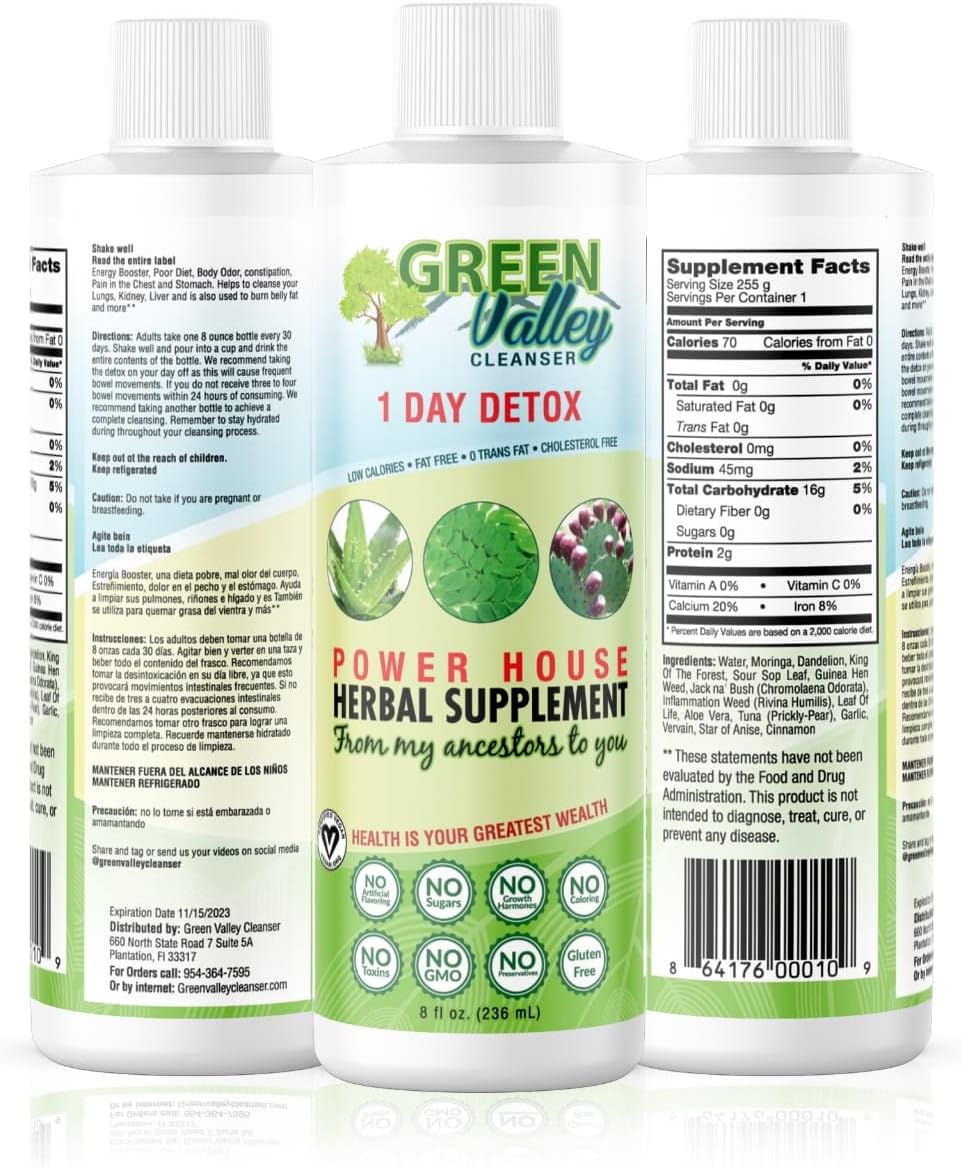 Vegan Green Valley Colon Liquid Cleanse & Liver Detox - 1 Day Formula for Healthy Digestion, Energy Boost, and Gut Support - 8 fl oz