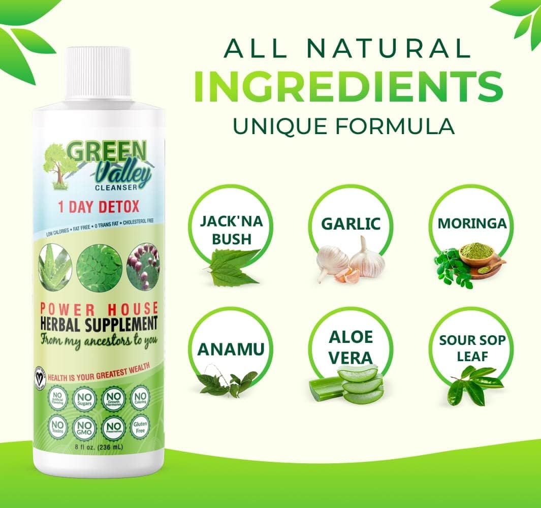 Vegan Green Valley Colon Liquid Cleanse & Liver Detox - 1 Day Formula for Healthy Digestion, Energy Boost, and Gut Support - 8 fl oz