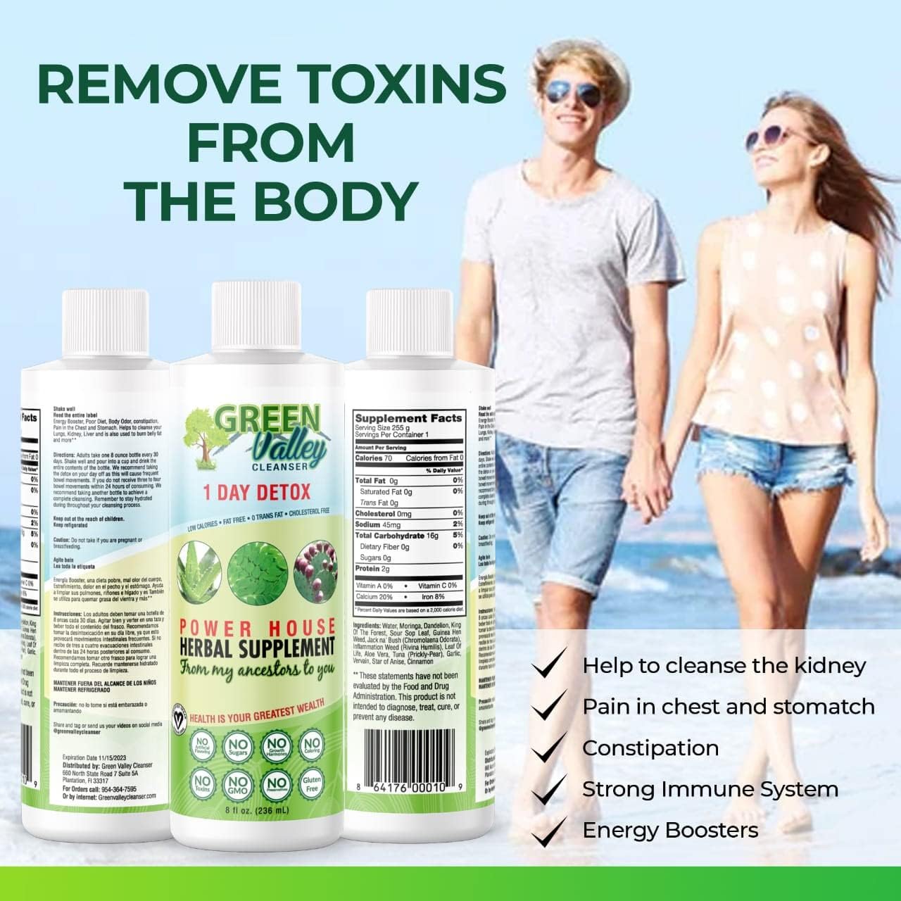 Vegan Green Valley Colon Liquid Cleanse & Liver Detox - 1 Day Formula for Healthy Digestion, Energy Boost, and Gut Support - 8 fl oz