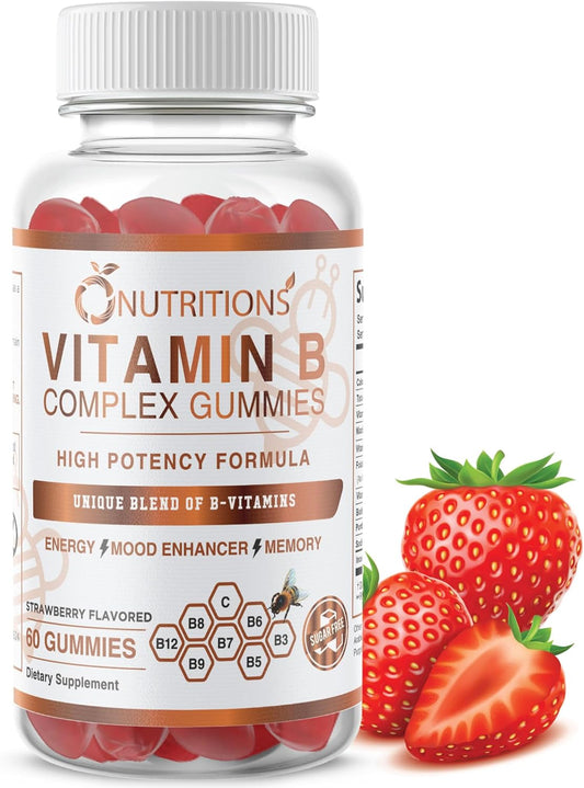 Vegan Gummies with Vitamin B Complex, B12, Biotin, Niacin, Folate - Stress Relief, Energy Boost, Immune Support - Sugar Free - 1 Pack