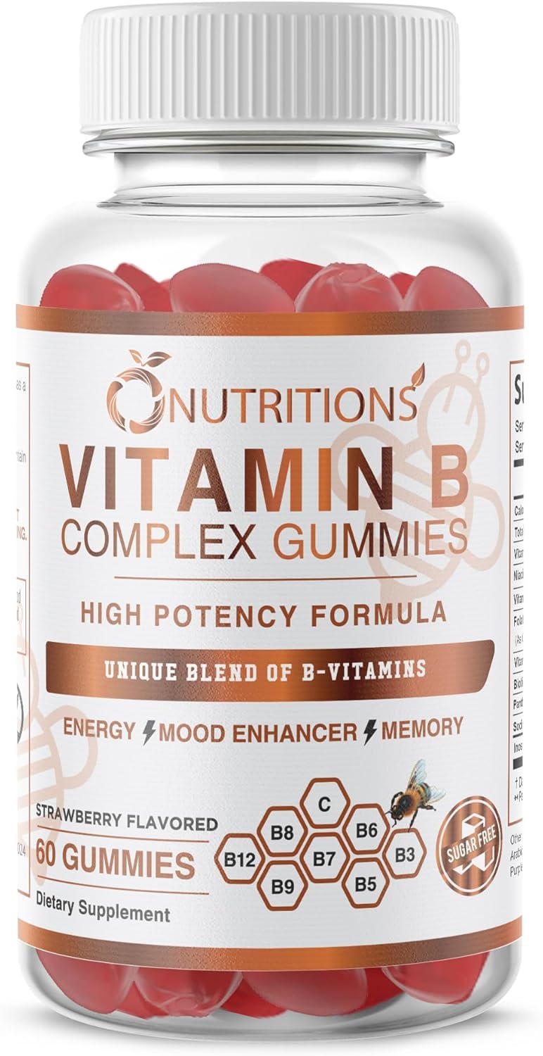 Vegan Gummies with Vitamin B Complex, B12, Biotin, Niacin, Folate - Stress Relief, Energy Boost, Immune Support - Sugar Free - 1 Pack