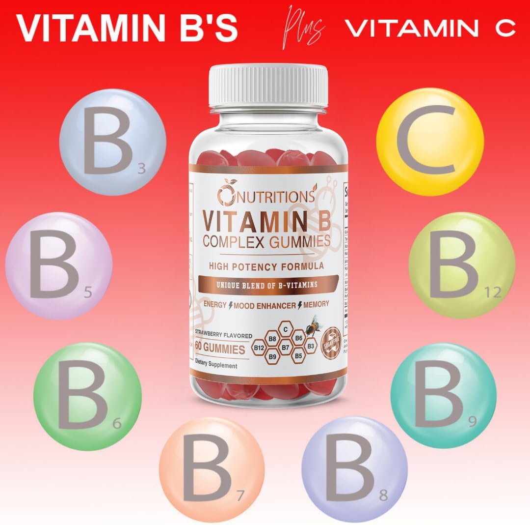 Vegan Gummies with Vitamin B Complex, B12, Biotin, Niacin, Folate - Stress Relief, Energy Boost, Immune Support - Sugar Free - 1 Pack