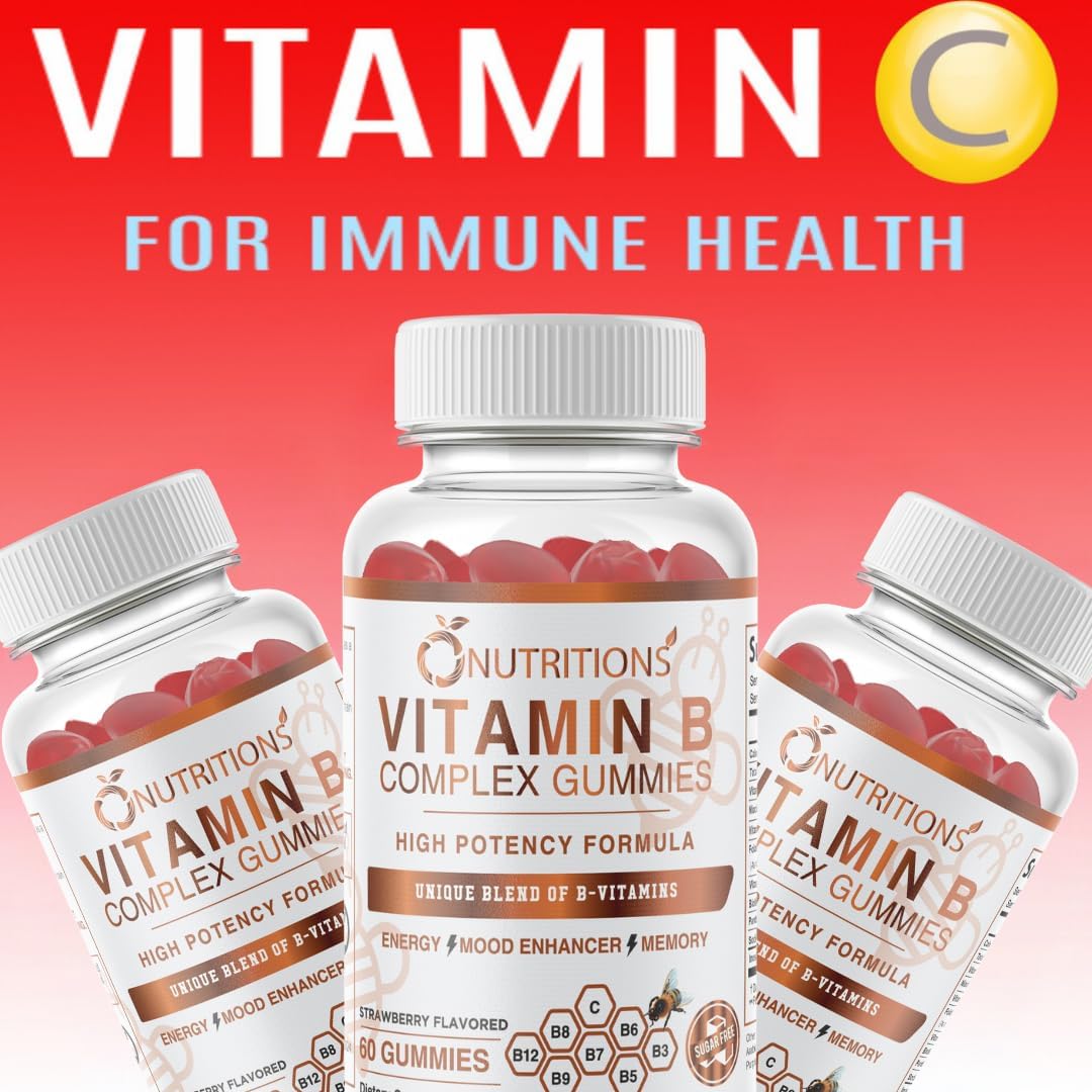 Vegan Gummies with Vitamin B Complex, B12, Biotin, Niacin, Folate - Stress Relief, Energy Boost, Immune Support - Sugar Free - 1 Pack