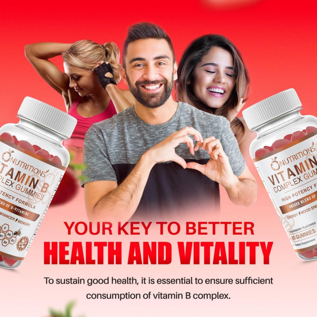 Vegan Gummies with Vitamin B Complex, B12, Biotin, Niacin, Folate - Stress Relief, Energy Boost, Immune Support - Sugar Free - 1 Pack