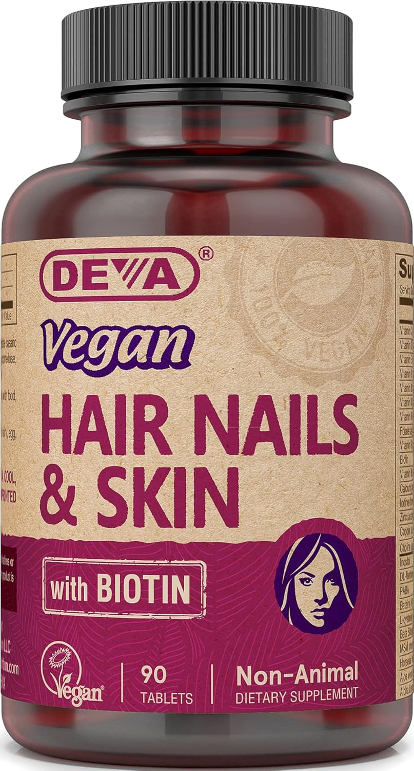 Vegan Hair, Nails, and Skin Vitamin Supplement with Biotin - 90 Tablets