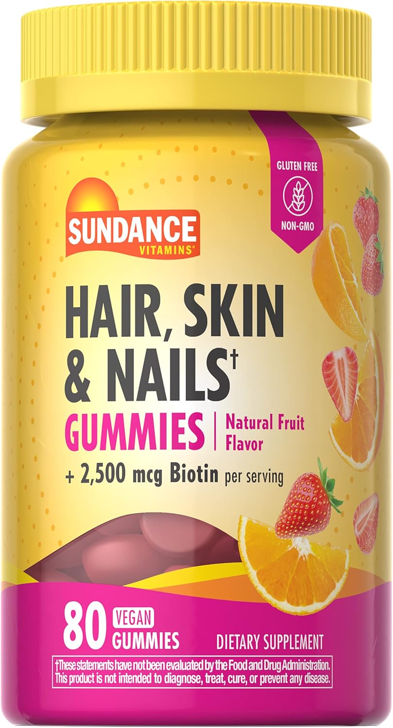 Vegan Hair, Skin, and Nails Gummies with Biotin 2,500 mcg - 80 Count Fruit Flavor Supplement - Non-GMO & Gluten Free