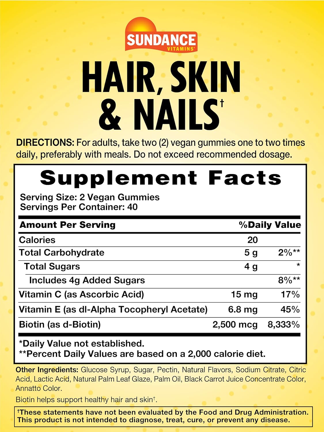 Vegan Hair, Skin, and Nails Gummies with Biotin 2,500 mcg - 80 Count Fruit Flavor Supplement - Non-GMO & Gluten Free