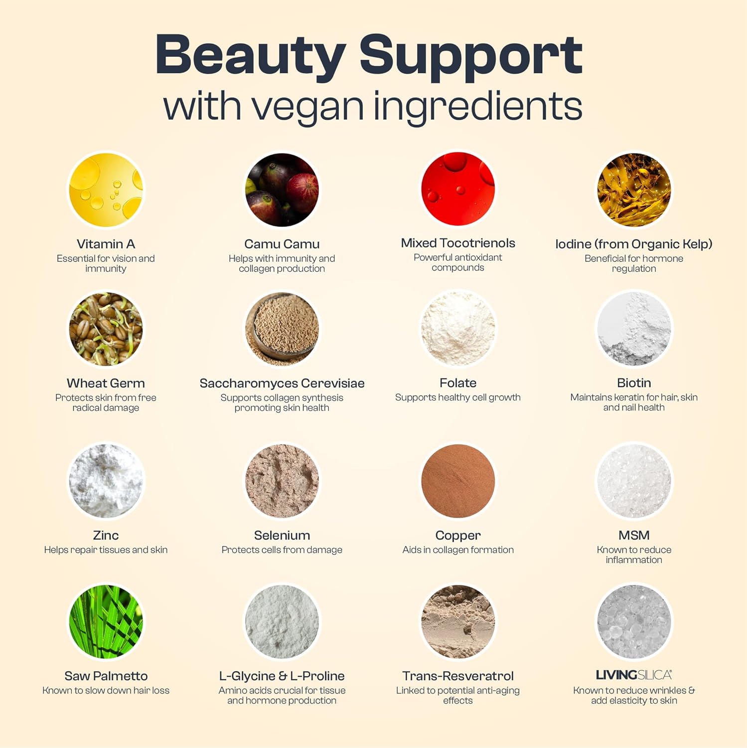 Vegan Hair Skin Nails Supplement | Supports Natural Beauty | Thicker Hair, Stronger Nails, Vibrant Skin | With Zinc, Biotin, Vitamin E | 120 Capsules