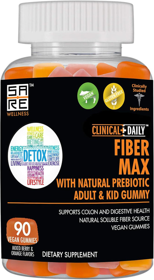 Vegan High Fiber Gummies for Adults & Kids - 90 Gluten-Free Laxative Gummies for Gut Health & Constipation Relief