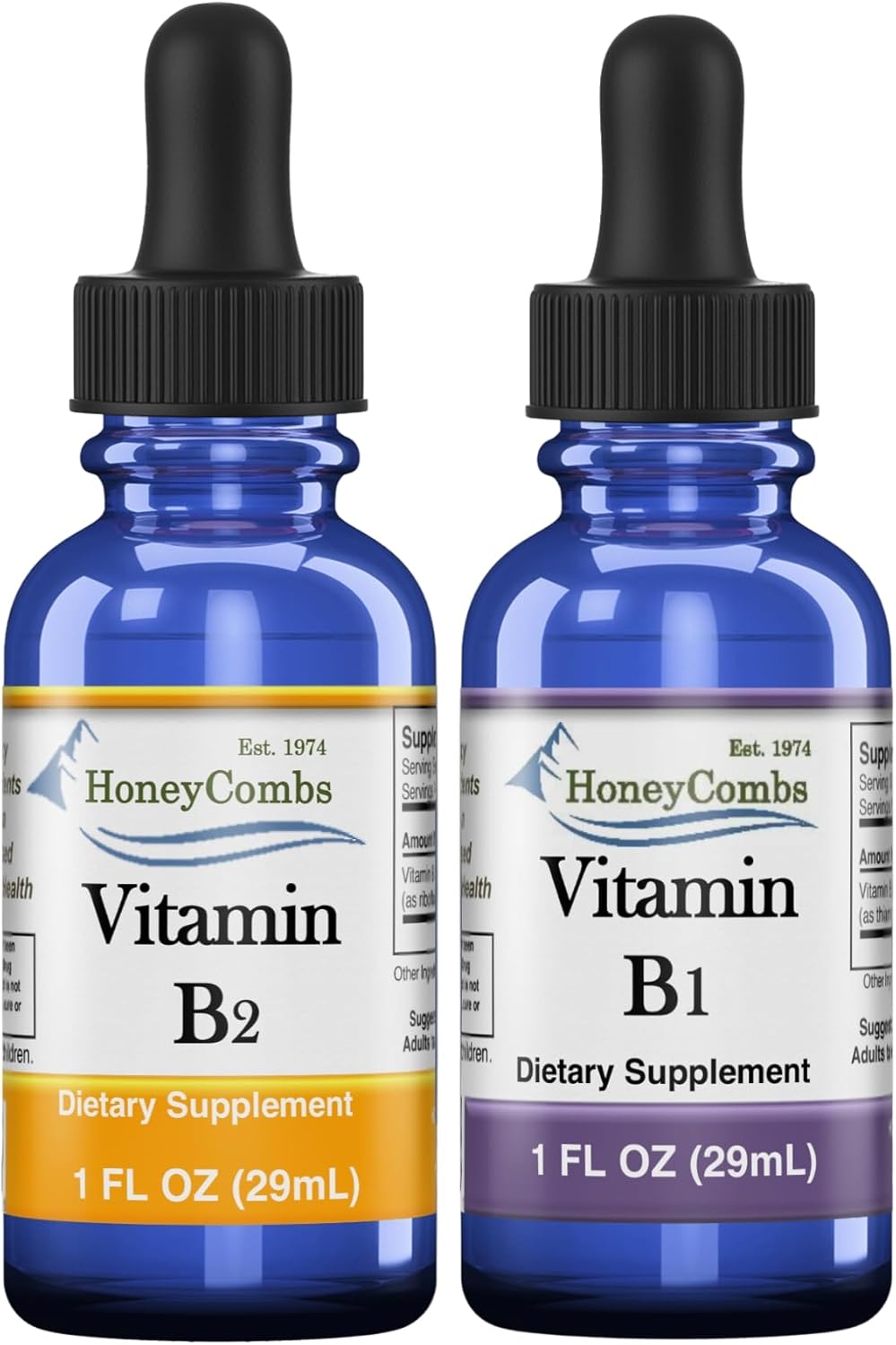 Vegan High Potency Vitamin B1 & B2 Liquid Drops for Health, Digestion, Hair, Skin & Nails - Non-GMO, Alcohol-Free HoneyCombs