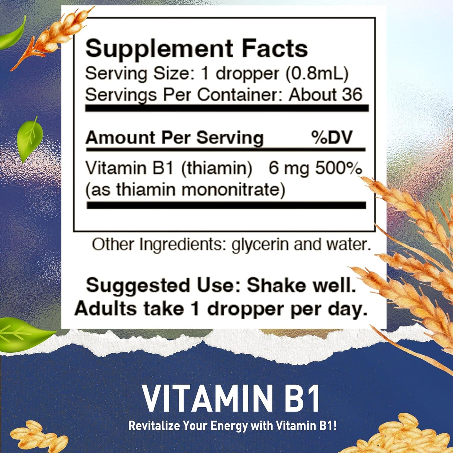 Vegan High Potency Vitamin B1 & B2 Liquid Drops for Health, Digestion, Hair, Skin & Nails - Non-GMO, Alcohol-Free HoneyCombs