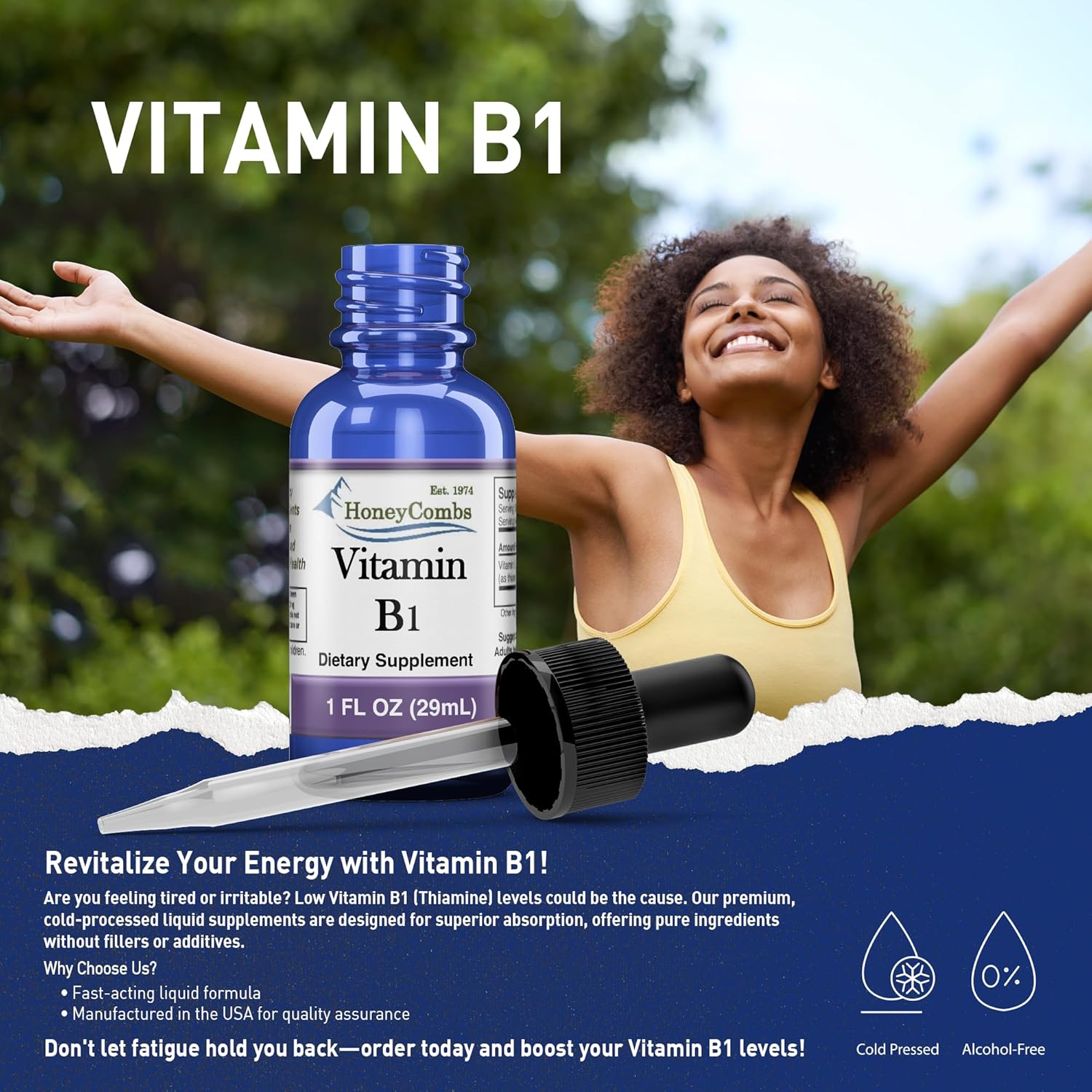 Vegan High Potency Vitamin B1 & B2 Liquid Drops for Health, Digestion, Hair, Skin & Nails - Non-GMO, Alcohol-Free HoneyCombs