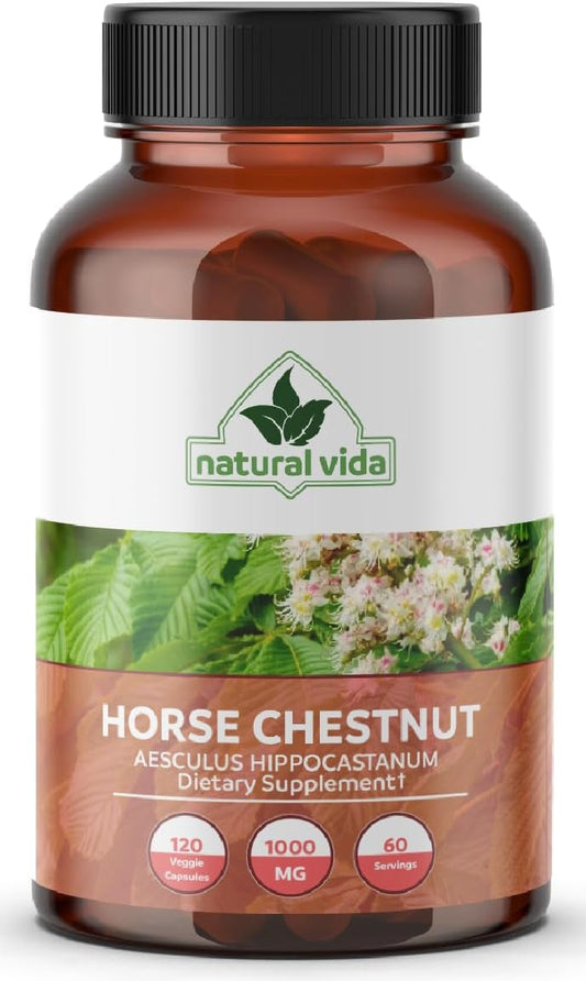 Vegan Horse Chestnut Extract Capsules 1000mg - Aescin 20% Herbal Supplement - Non-GMO, Gluten Free - Two Months Supply (120 Count)