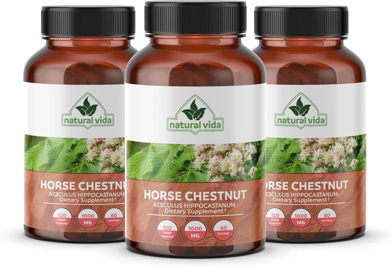 Vegan Horse Chestnut Extract Capsules 1000mg - Aescin 20% Herbal Supplement - Non-GMO, Gluten Free - Two Months Supply (120 Count)
