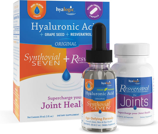 Vegan Hyalogic Synthovial Seven Liquid & Resveratrol Capsules for HA Joint Support - 1 oz
