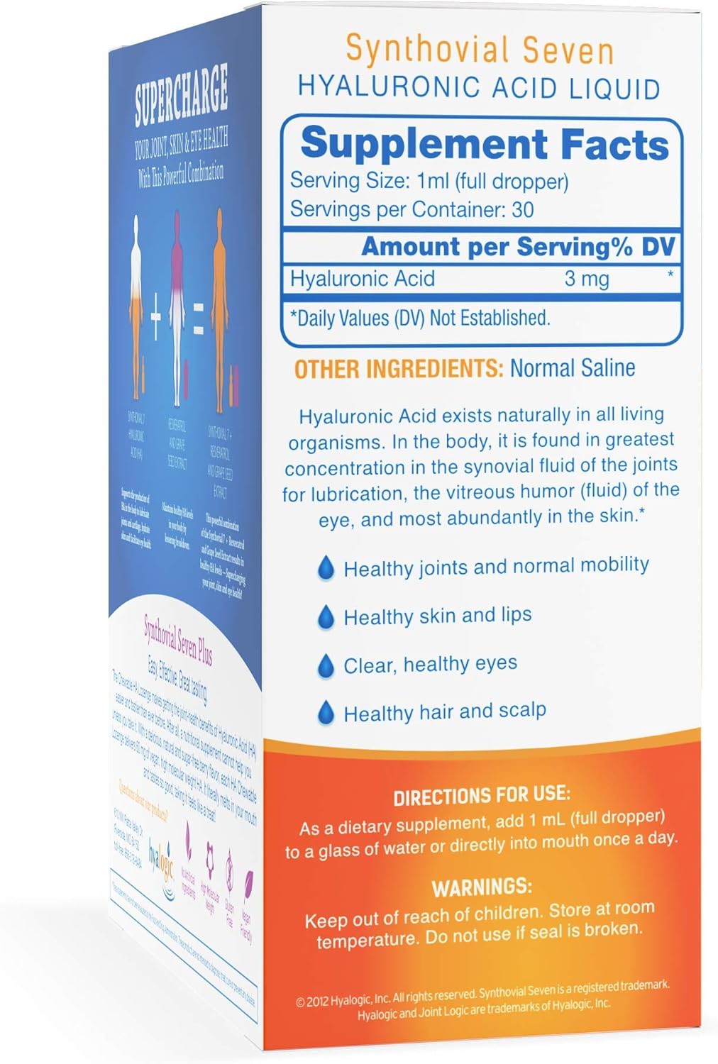 Vegan Hyalogic Synthovial Seven Liquid & Resveratrol Capsules for HA Joint Support - 1 oz