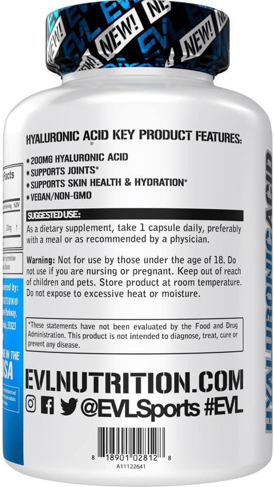 Vegan Hyaluronic Acid Supplement Capsules - 200mg High Potency Dry Skin Nutrition for Women and Men - Bioavailable Non GMO Formula - Itchy Skin Relief