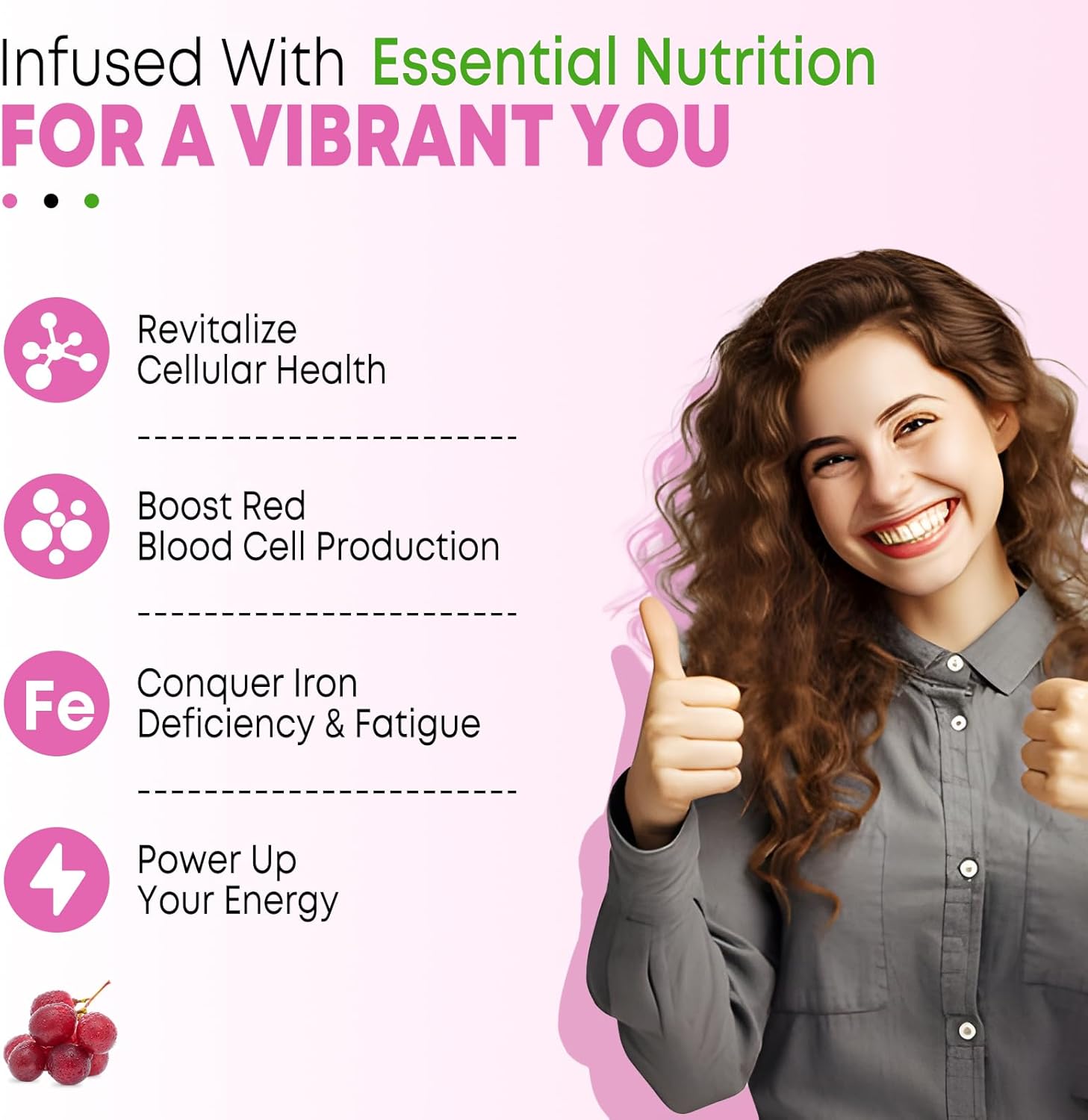 Vegan Iron Gummies with Vitamin C, B Complex, Folate, Beet Root, CoQ10, Zinc - 60ct - Blood Builder & Energy Support for Adults & Kids