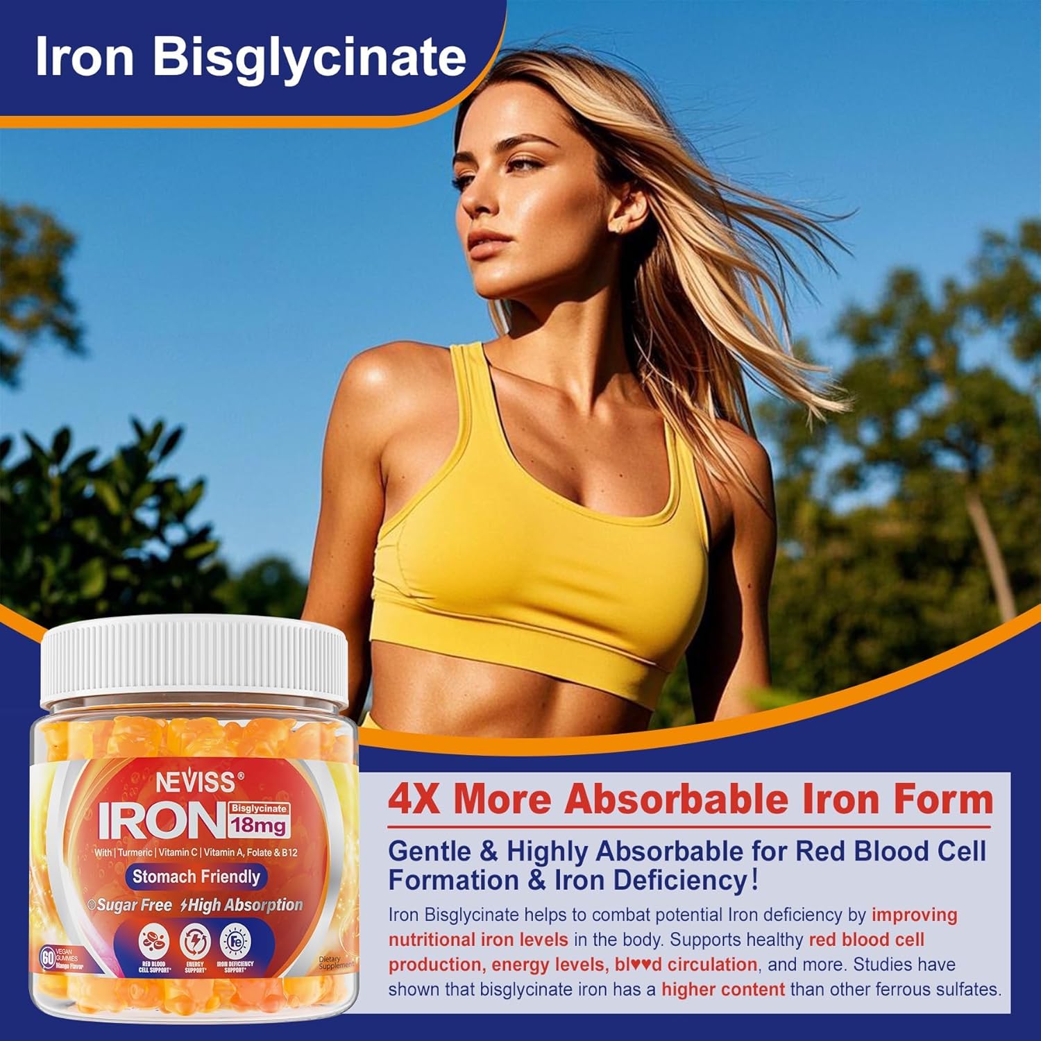 Vegan Iron Gummies with Vitamin C, B12, Folate & Turmeric - Energy & Immune Support - Gentle Iron Bisglycinate Supplement - 2 Pack