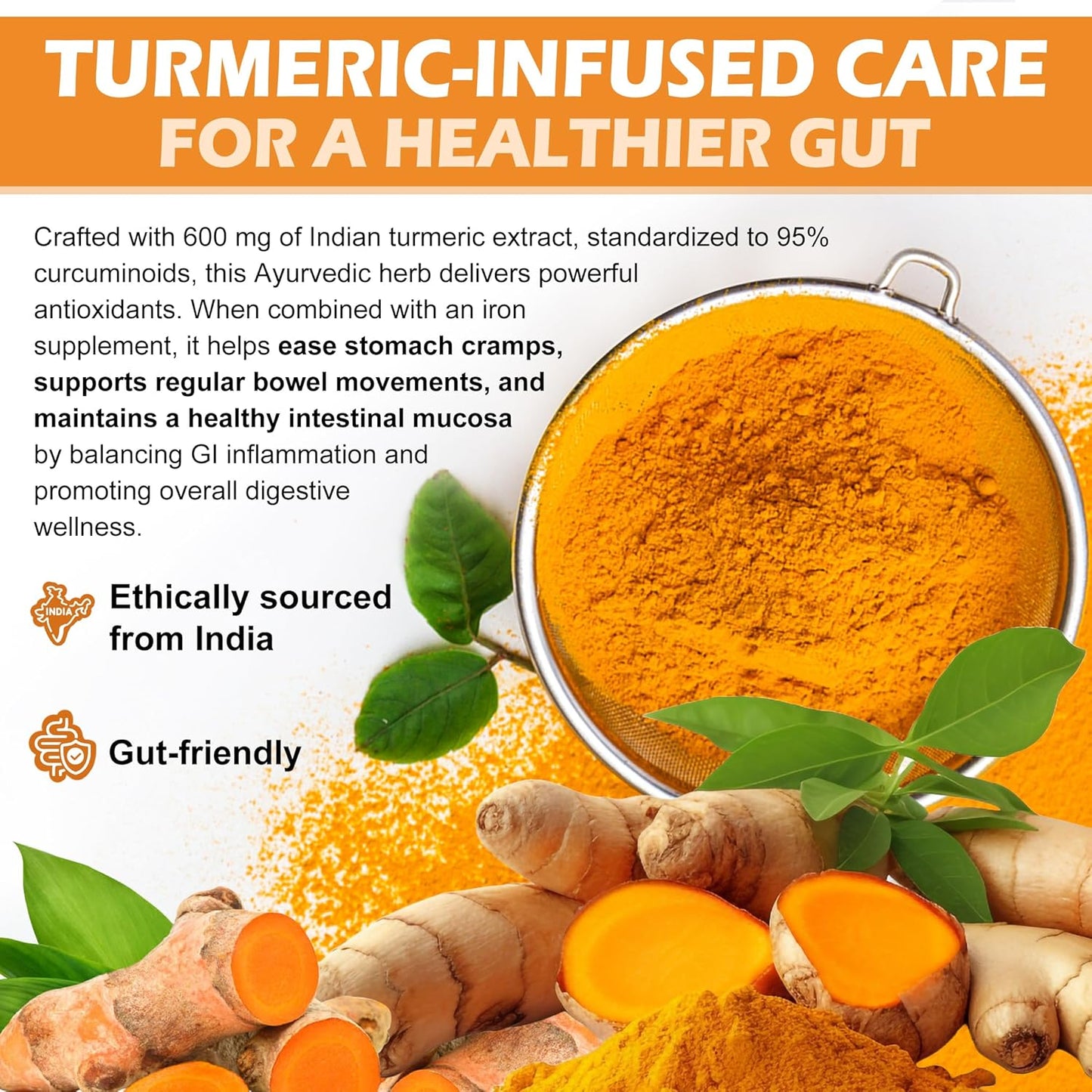 Vegan Iron Gummy Vitamins with Carbonyl Iron, Vitamin C, A, B6, B12, Folate, Turmeric Extract - Energy, Immune & Red Blood Cell Support - 120Cts