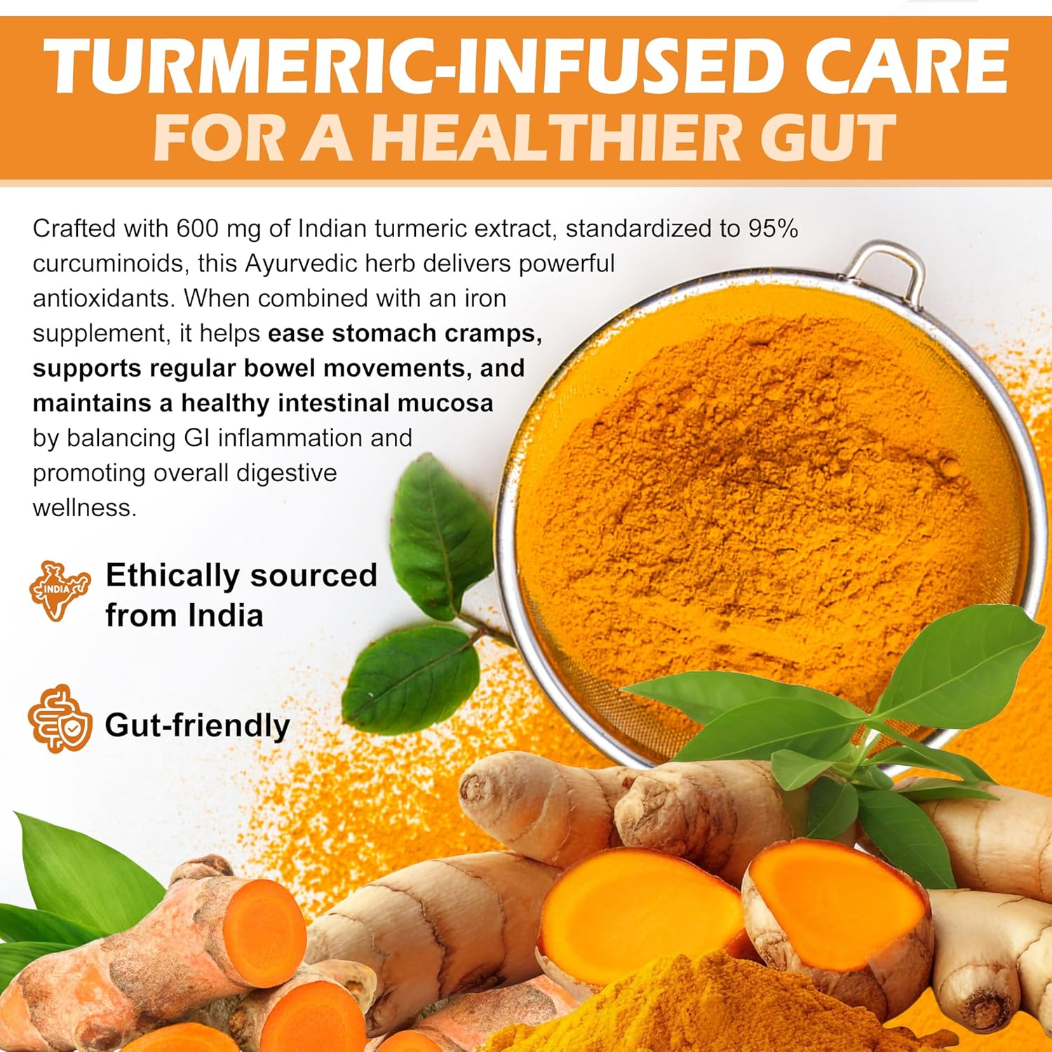 Vegan Iron Gummy Vitamins with Carbonyl Iron, Vitamin C, A, B6, B12, Folate, Turmeric Extract - Energy, Immune & Red Blood Cell Support - 120Cts