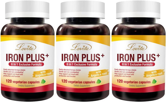 Vegan Iron Supplement for Women - 18 mg Iron with Vitamin C, Dong Quai & B12 - 120 Capsules x 3 - Non-Constipating Iron Formula for Red Blood Cell Support