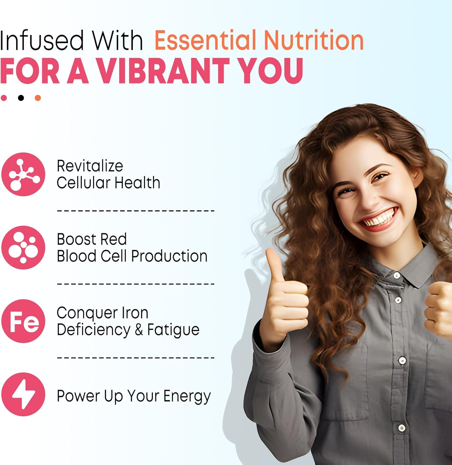 Vegan Iron Supplement Gummies with Vitamins for Energy Support, Anemia, 2 Pack, 120 Count