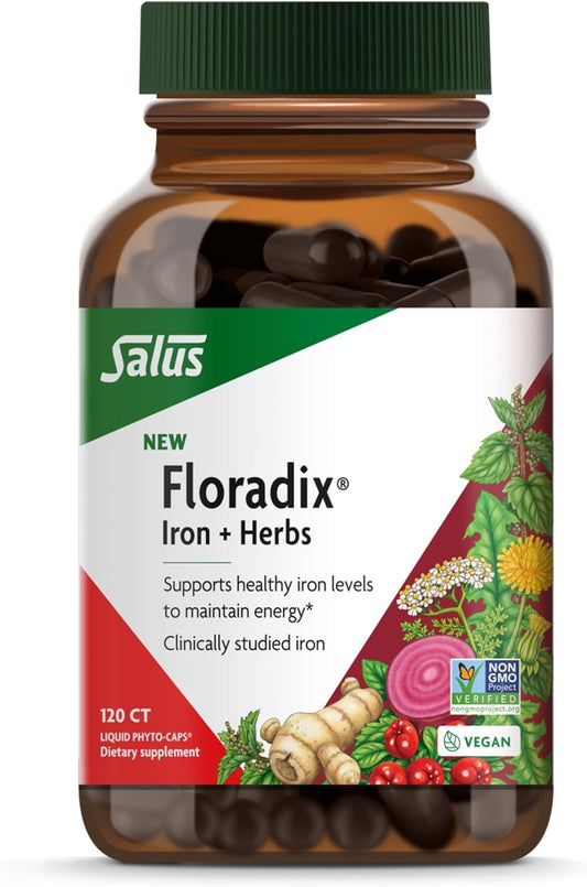 Vegan Iron Supplement with Herbs for Healthy Energy Support - Non-GMO, Gluten-Free, Soy-Free - 120 Liquid Capsules