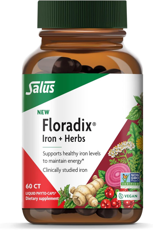 Vegan Iron Supplement with Herbs for Healthy Energy Support - Non-GMO, Gluten-Free, Soy-Free - 60 Liquid Phyto-Caps