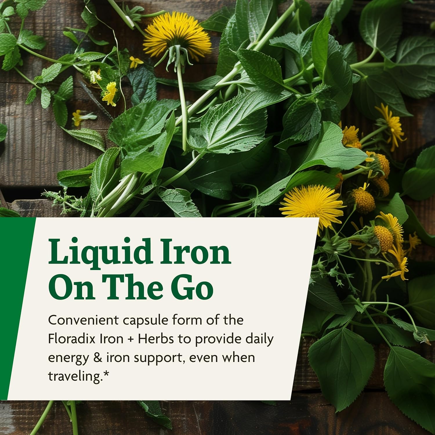 Vegan Iron Supplement with Herbs for Healthy Energy Support - Non-GMO, Gluten-Free, Soy-Free - 60 Liquid Phyto-Caps