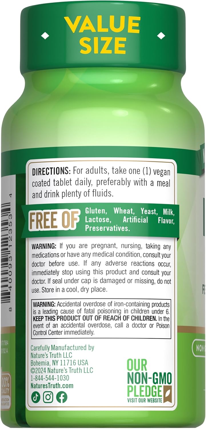 Vegan Iron Tablets 65mg | 240 Count | Non-GMO & Gluten Free | Ferrous Sulfate Supplement