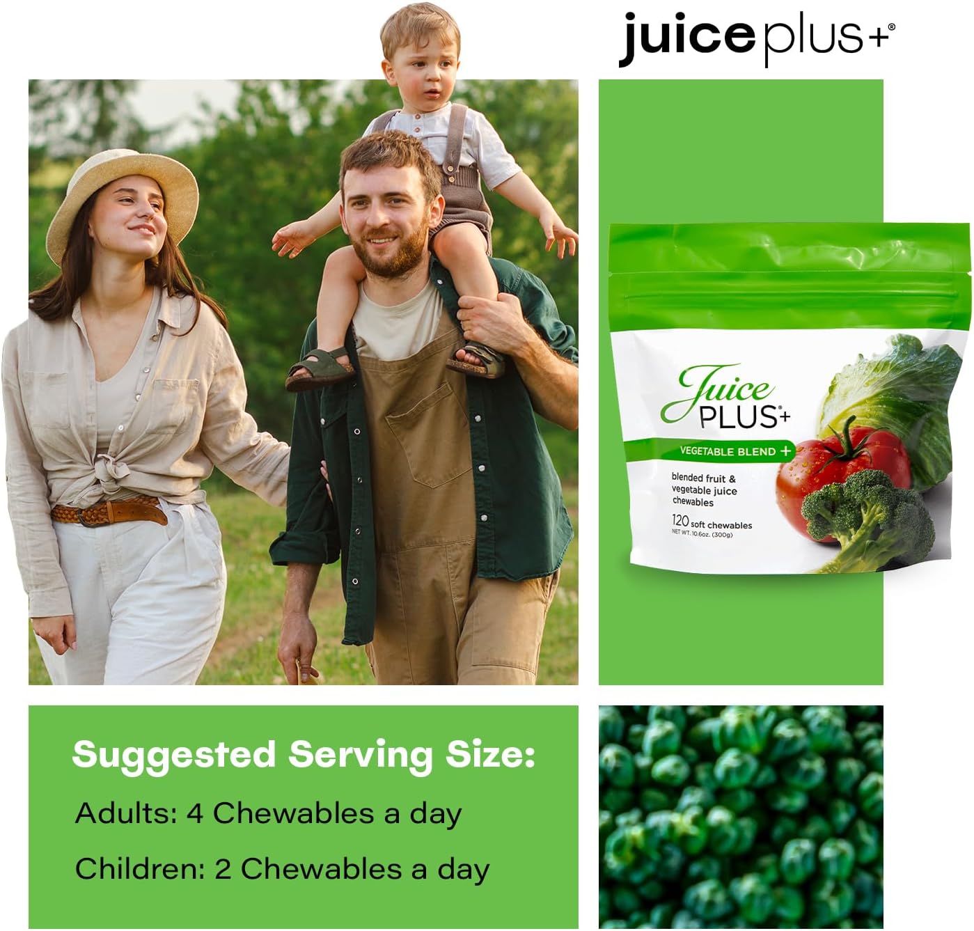 Vegan Juice Plus+ Vegetable Blend Soft Chews - Nutrient-Rich Gummies with Broccoli, Parsley, Spinach, Beets - 120 Chewables for All Ages