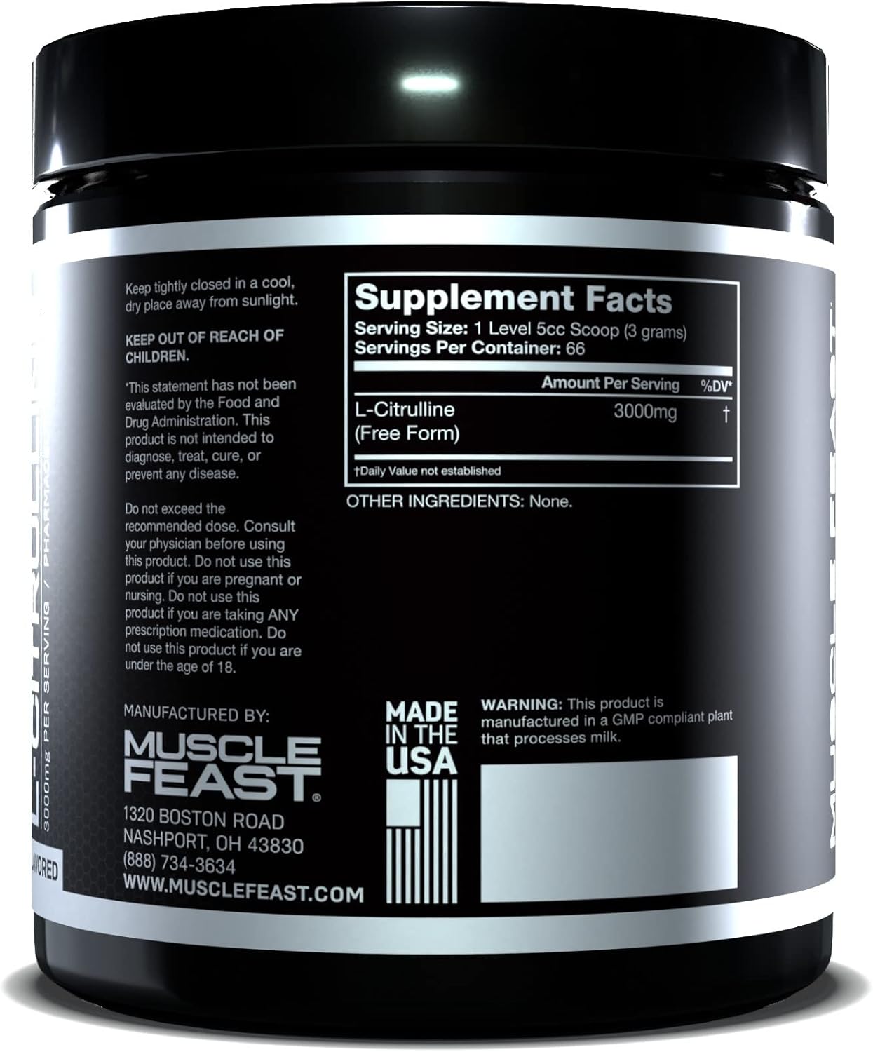 Vegan L-Citrulline Powder for Muscle Pumps and Vascularity, Nitric Oxide Booster - 200g Unflavored