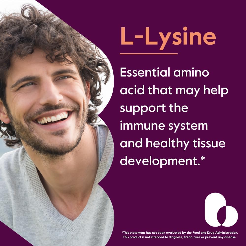 Vegan L-Lysine 500mg Capsules (240 Count) - Non GMO, Gluten Free, No Fillers or Flow Agents - Vegetarian Friendly