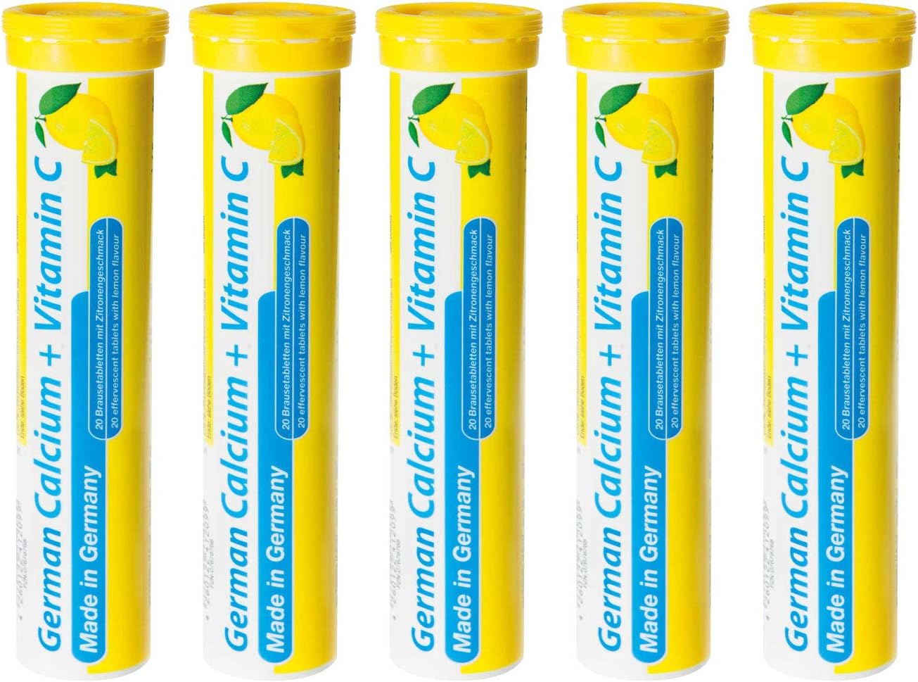 Vegan Lemon Lime Effervescent Calcium + Vitamin C Tablets - 100 Count - Made in Germany