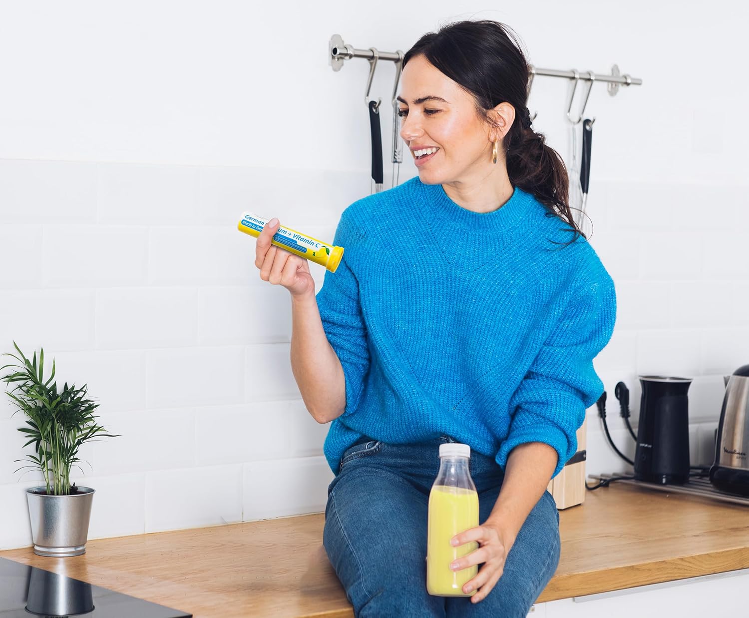 Vegan Lemon Lime Effervescent Calcium + Vitamin C Tablets - 100 Count - Made in Germany