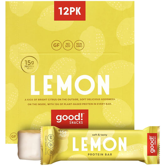 Vegan Lemon Protein Bars - Gluten-Free, Plant Based, Low Sugar, Kosher, Soy Free, Non GMO - 15g Protein (12 Bars)