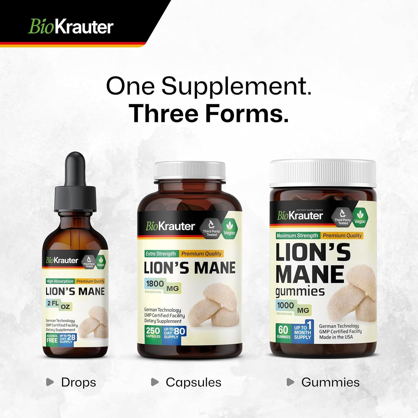 Vegan Lions Mane Liquid Extract - Mushroom Brain Support Supplement - Alcohol & Sugar Free Drops - 2 Fl.Oz.