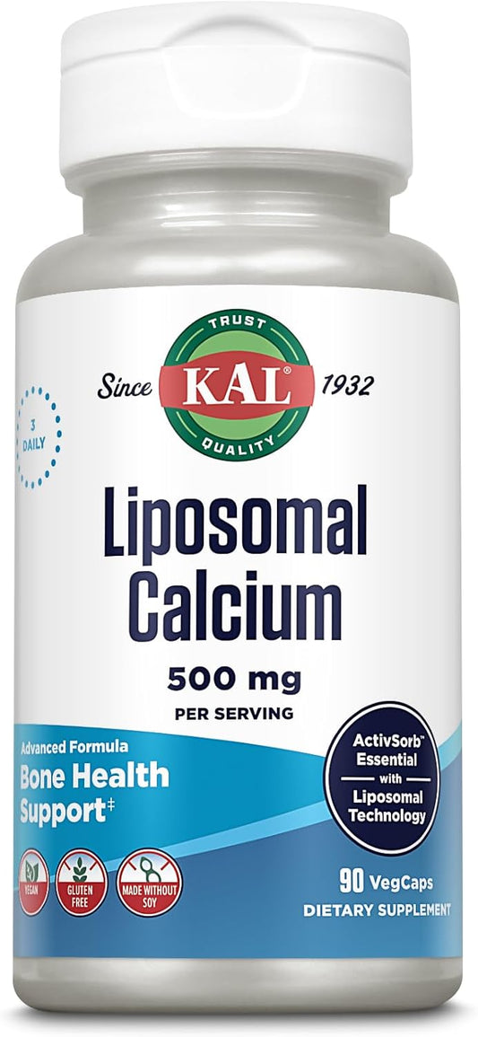 Vegan Liposomal Calcium Supplement 500 mg for High Absorption, Gluten-Free, Soy-Free, 30 Servings - 90 VegCaps, Essential Support