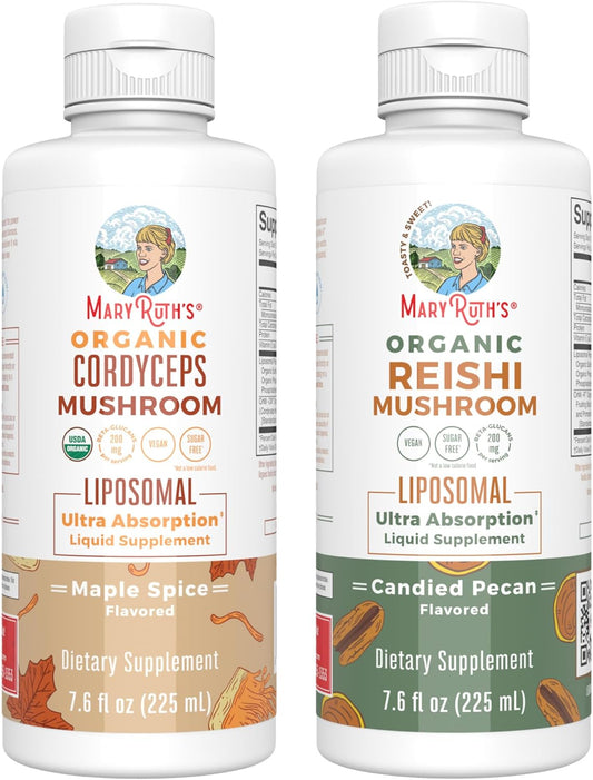 Vegan Liposomal Cordyceps & Reishi Mushroom Vitamins for Immunity & Skin, Maple Spice & Candied Pecan Flavors | Clean Label Project Verified | Non-GMO & Gluten-Free