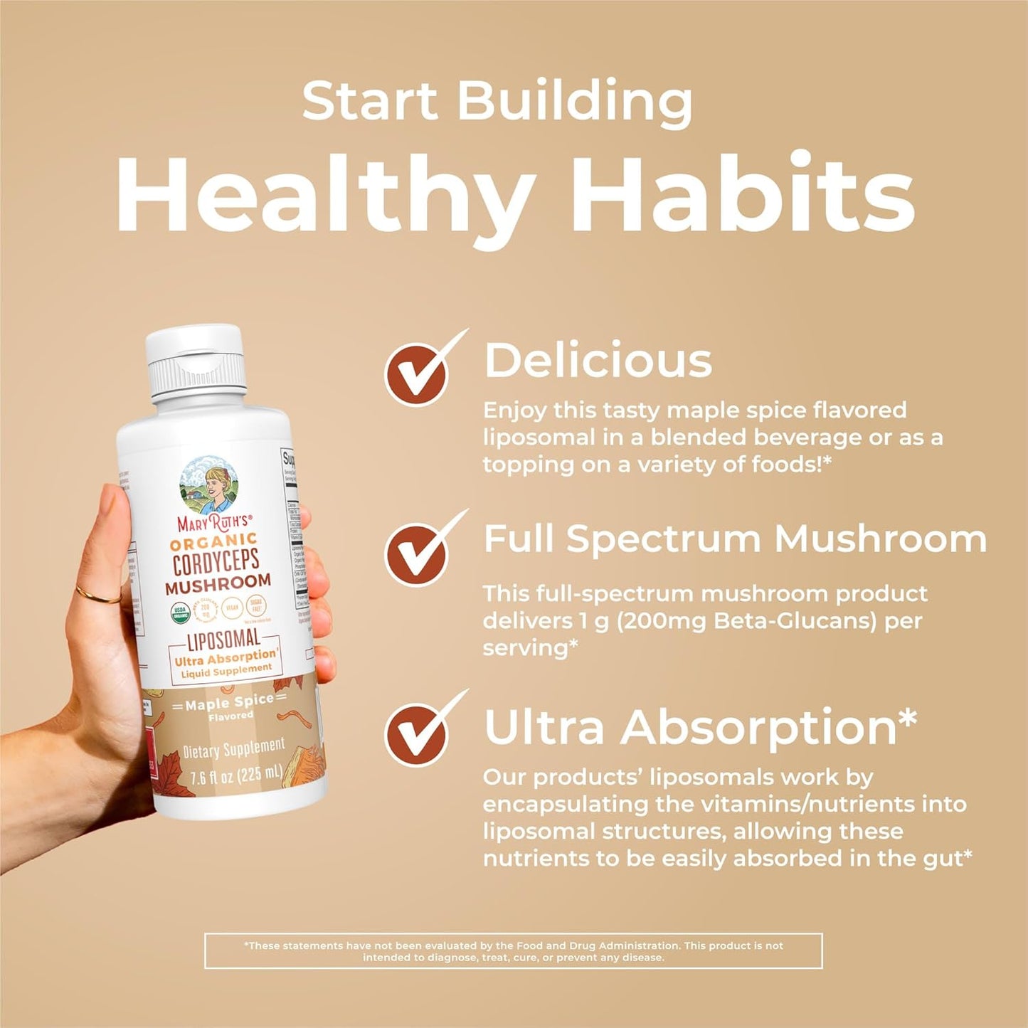 Vegan Liposomal Cordyceps & Reishi Mushroom Vitamins for Immunity & Skin, Maple Spice & Candied Pecan Flavors | Clean Label Project Verified | Non-GMO & Gluten-Free