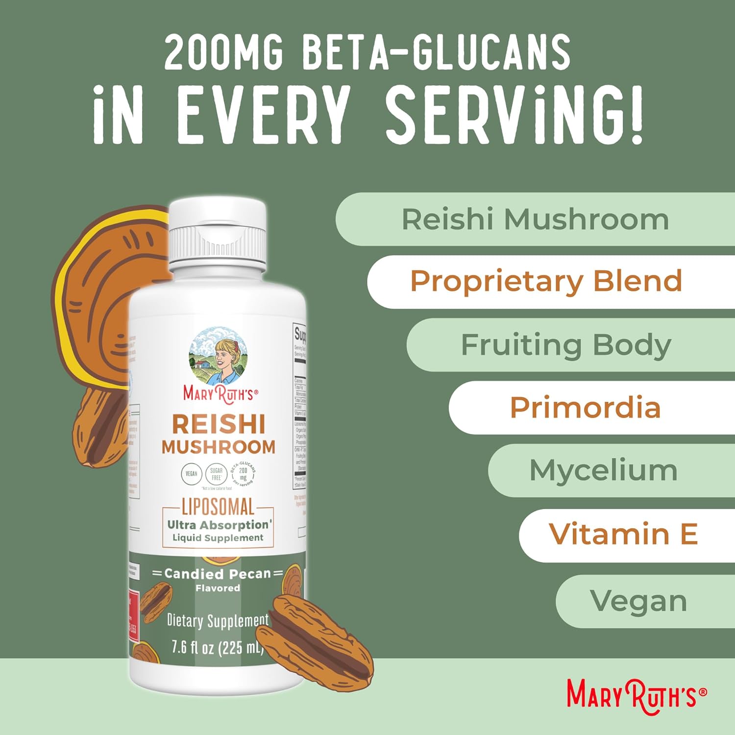 Vegan Liposomal Cordyceps & Reishi Mushroom Vitamins for Immunity & Skin, Maple Spice & Candied Pecan Flavors | Clean Label Project Verified | Non-GMO & Gluten-Free
