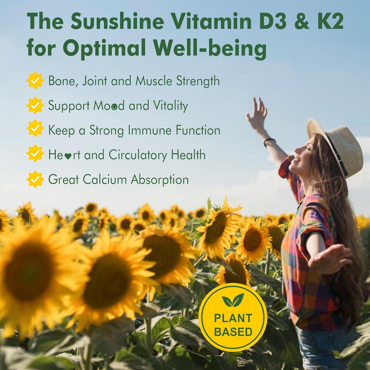 Vegan Liposomal Vitamin D3 with K2, Turmeric, MCT Oil, Magnesium & Zinc - 120 Capsules for Bone Health & Immune Support